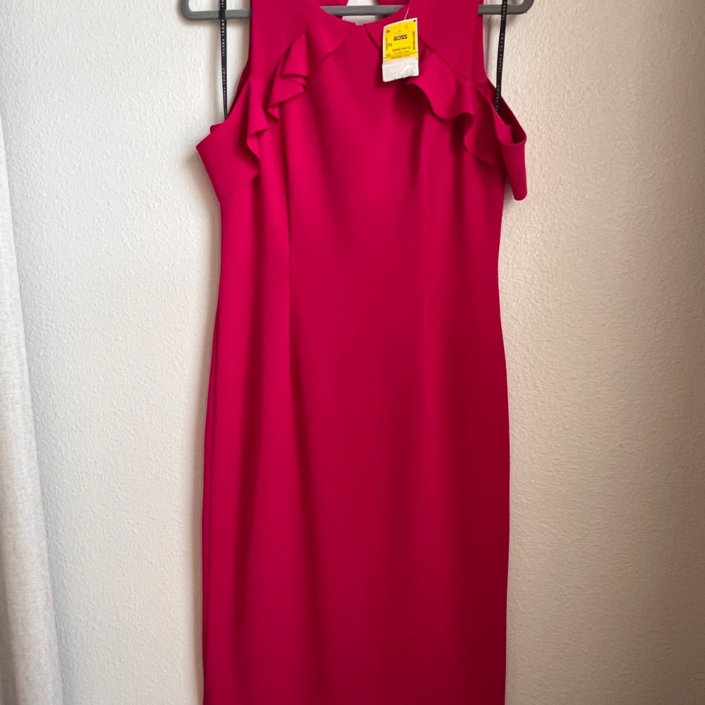 NWT Elegant Pink Ruffle Open Shoulder Dress